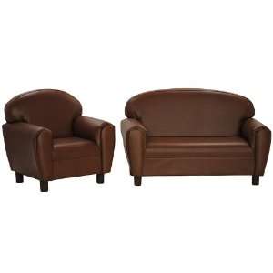   Chair and Sofa Set Brown Faux Leather   Preschool Kids Chair and Sofa
