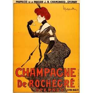 GIRL DRINK CHAMPAGNE DE ROCHEGRE EPERNAY FRENCH SMALL VINTAGE POSTER 