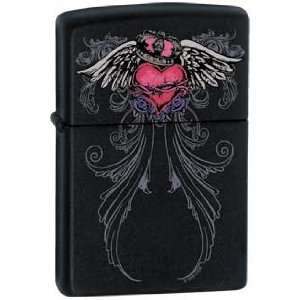   Winged Crown Heart Black Matte Lighter, 0408