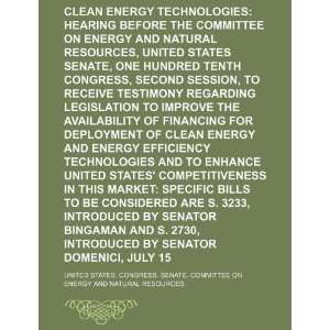  Clean energy technologies hearing before the Committee on 
