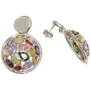   Silver Italian Multi Colored Glass Domed Postback Earrings: Jewelry
