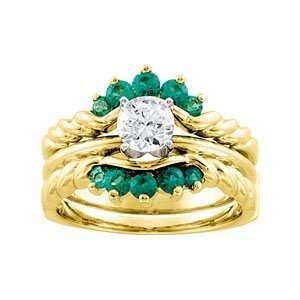  02.50Mm 14K Yellow Gold Bridal Ring Guard Genuine Emerald 