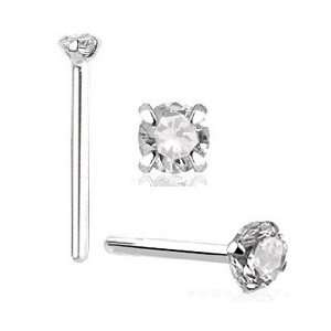  14k White Gold Nose Straight with Clear CZ / Prong Setting 