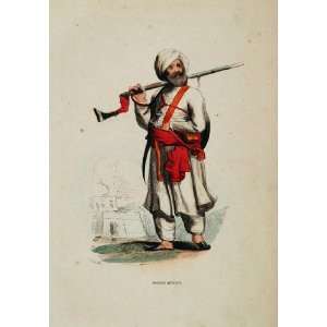   Print Costume Military Uniform Afghan Soldier Gun   Hand Colored Print