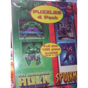    Puzzles 4 Pack Marvel Spiderman The Incredible Hulk: Toys & Games