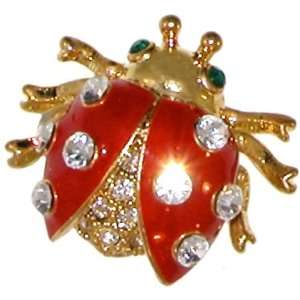  .75 Enamelled Lady Bug Tac Pin with Rhinestones, In Red 