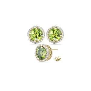 0.33 Cts Diamond & 3.46 Cts Peridot Earrings in 18K Yellow 