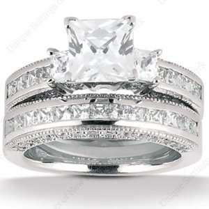   Ct Diamond Engagement Ring Bridal Set Princess Channel 14k White Gold
