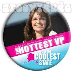 Alaska SARAH PALIN Hottest VP Coolest State Campaign Pin Button 