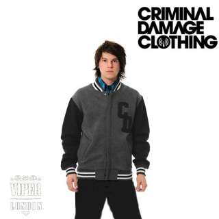 Criminal Damage Slick Grey Varsity Sweater/Jacket S XL  