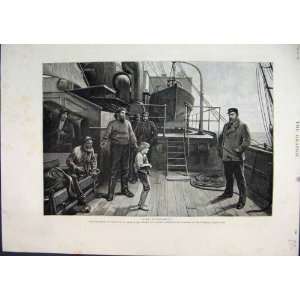  Young Boy Stowaway Ship 1885 Men Board Lifeboat Sketch 