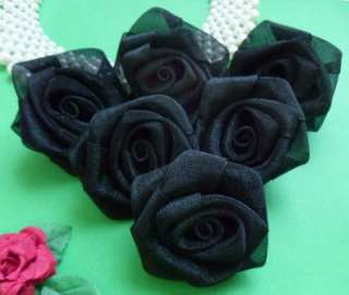 Black Organza Ribbon Roses Flowers   Lots 12 Pcs(R0085)  