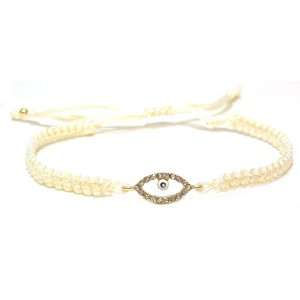   Glance Designs White Macrame Evil Eye Yoga Style Bracelet: Jewelry