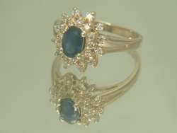 14K Gold 1.00ct Blue Sapphire & .42ct Diamond Ring  