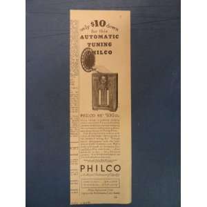 Philco Radio, Print Ad (philco 9X auto tuning.) Orinigal 1937 Vintage 