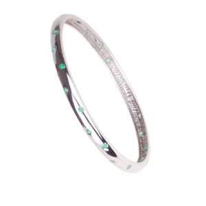  ANYA Emerald Studded Silver Bangle Bracelet Jewelry