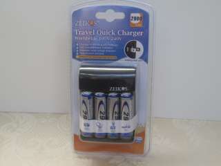 ZEIKOS Travel Quick Charger Worldwide 100v 240v 4 Free AA rechargeab 