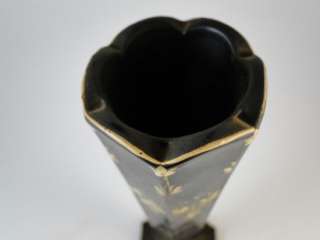 Antique Amethyst Black Glass Table Bud Vase Painted Art Nouveau 