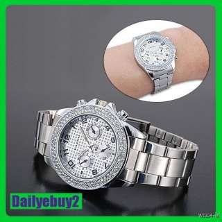   Silver Golden Design Crystals Stainless Steel Wrist Watch  