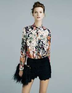 ZARA New 2012 FLORAL print Collar Blouse Shirt Top L Large SOLD OUT 