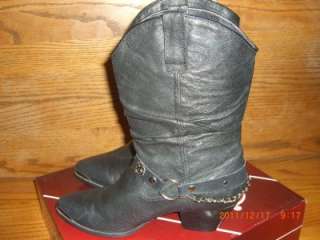 Dingo Ladies Black Pigskin Slouch w/Harness Boots NIB 9M  