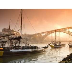  Wine Carrying Barcos, River Douro and City Skyline, Porto, Portugal 
