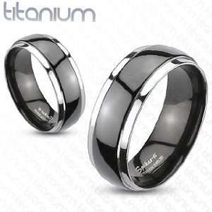  Solid Titanium 2 Tone Black Dome Comfort Fit Band Ring   6 