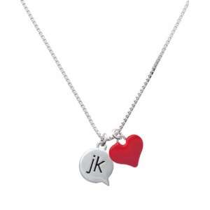  jk   Just Kidding   Text Chat and Red Heart Charm Necklace 