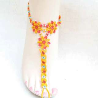 RED YELLOW FLOWER BEADED ANKLET FASHION JEWELRY ANKLET  