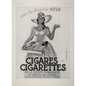  1937 French Ad Cigarette Cigar Smoking Girl Leon Dupin 