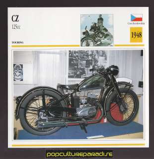 1948 CZ C.Z. 125cc Czechoslovakia Bike MOTORCYCLE ATLAS PHOTO CARD 