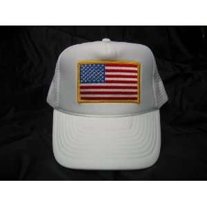  USA FLAG WHITE MESH HAT CAP 