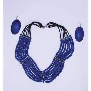 Beaded 7 Layer Necklace Set  Blue 