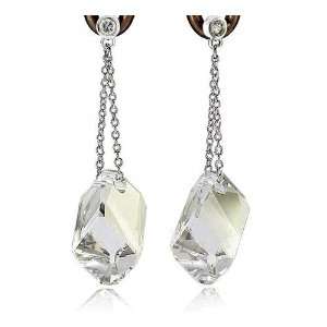  Silver Crystal Long Drop Earrings Used Swarovski Crystals 