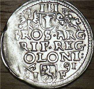 1591 Poland SILVER 3 Groschen   AWESOME COIN   Very Nice Look  