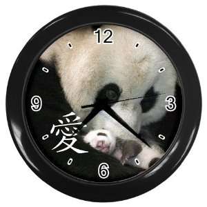Chinese Love Panda Black Wall Clock