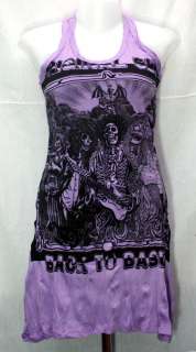 Skull Hippie Punk Rock Guitar T Shirt Mini Tank Dress Tunic Top, Sz S 