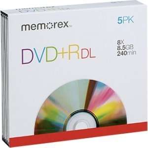 Memorex 8x DVD+R Media. MEMOREX 5PK DVD+R DL 8X 8.5GB SLIM OPTMED. 8 