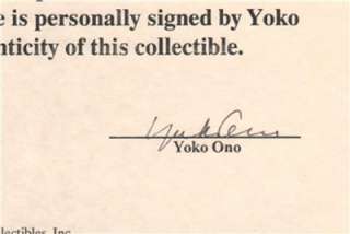 Yoko Ono Hand Signed Autographed Document  