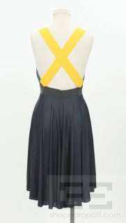 Yigal Azrouel Grey & Yellow Bandage & Navy Knit Cross Back Dress Size 