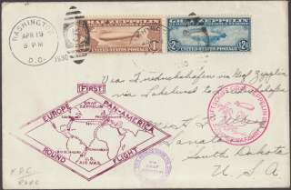 C14 C15 ON FIRST DAY COVER; FIRST EUROPE PAN AMERICAN ROUND FLIGHT 