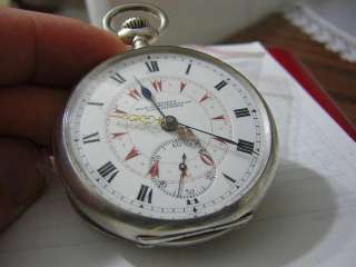 ANTIQUE LONGINES DUAL TIME SILVER CASE OTTOMAN AND ROMAN DIAL POCKET 
