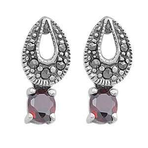  Marcasite Earrings with Garnet Oval   Prong Set   18 mm Jewelry