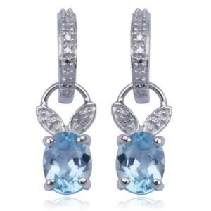  Sterling Silver Blue Topaz and Diamond Earrings: Jewelry