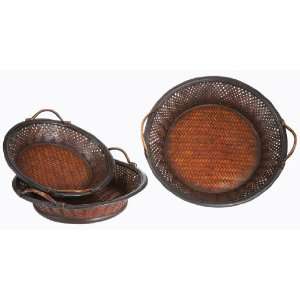   Set of 3 African Inspired Woven Bamboo Serving Bowls: Home & Kitchen