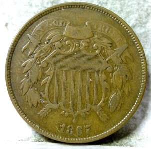 1867 VF FINE 2 CENT PIECE ID#OO967  