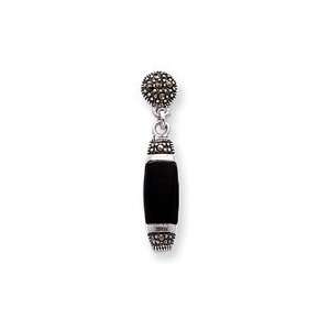  Sterling Silver Onyx Marcasite Dangle Earrings: Jewelry