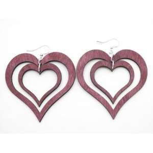  Wine Double Heart wooden Earrings GTJ Jewelry