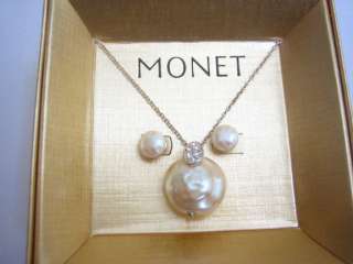 Monet Pearl Necklace & Earrings Jewelry Set $22 #2065  
