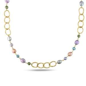  Goldtone Multicolored Pearl Oval Link Necklace (6 10 mm 
